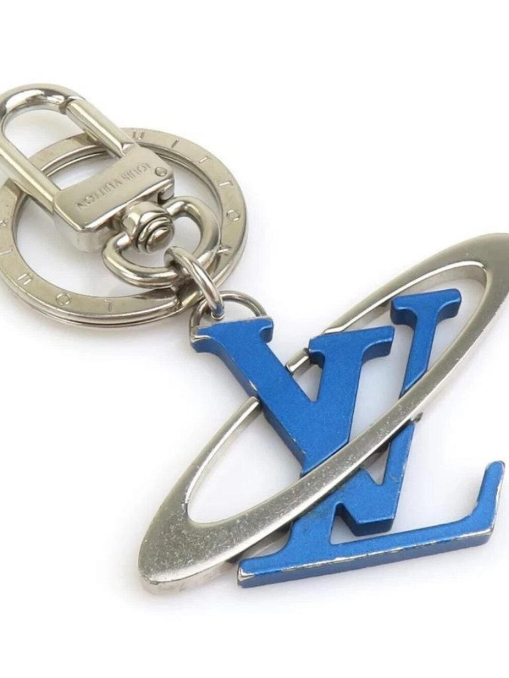Auth LOUIS VUITTON Charm Key Ring Silver/Blue Metal/Enamel MP1858 - e62257i